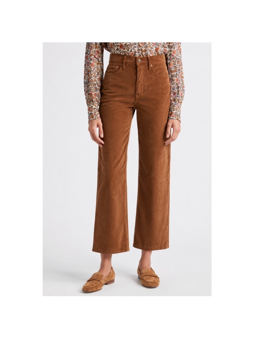Veronica Beard Crosbie Cropped High-Rise Corduroy Jeans in Cognac Brown